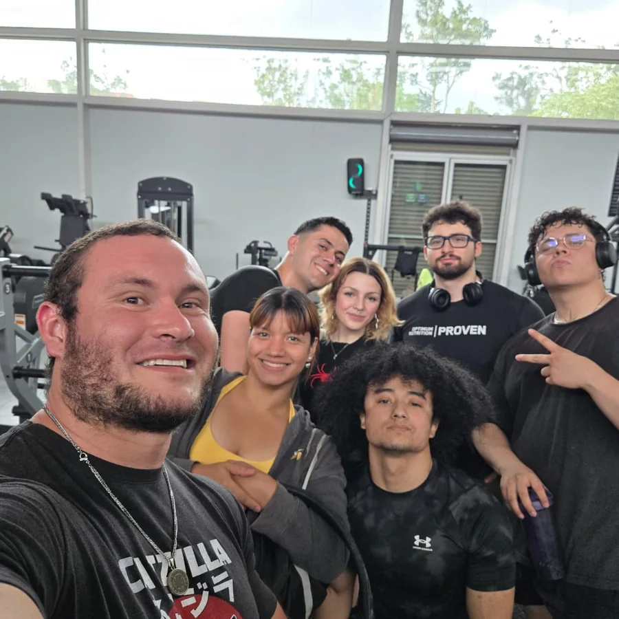 Douglas Lutz and a group of his athletes at the gym